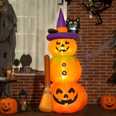 Outsunny 6' Light-Up Inflatable Pumpkin Halloween Decoration with Cute Black Cat