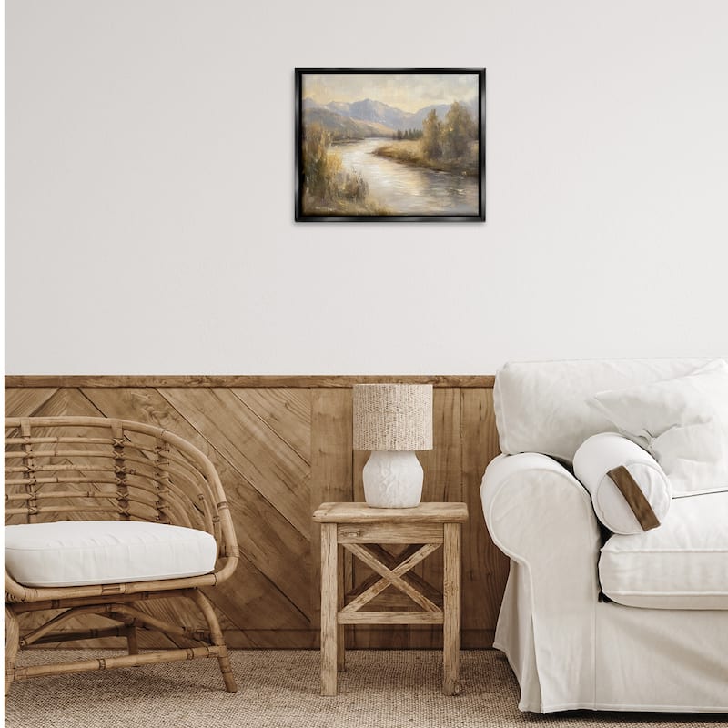 Stupell Flowing River & Distant Mountains Framed Floater Canvas Wall Art Design By Petal Prints Design