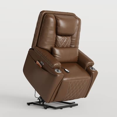 Power Lift Recliner Chair Sofa, PU Leather Reclining with Charging Ports, Cup Holders, Electric Stand Assist