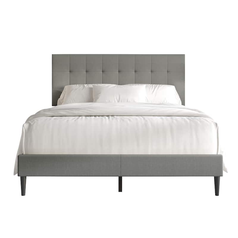 CraftPorch Clean-Lines Stitching Linen Upholstered Bed - Light grey - Queen