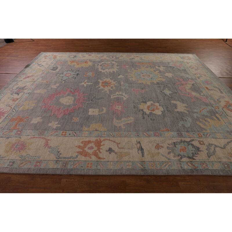 Vegetable Dye Oushak Area Rug Handmade Turkish Wool Carpet - 9'3" x 11'11"