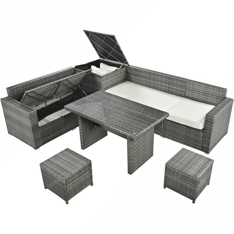 6PCS PE Rattan Sofa Set With Storage Box