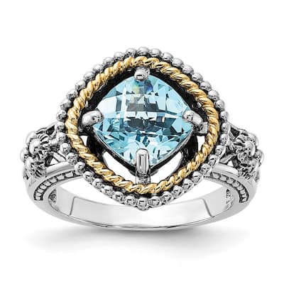 Curata 925 Sterling Silver With 14k 2.86Swiss Blue Topaz Ring