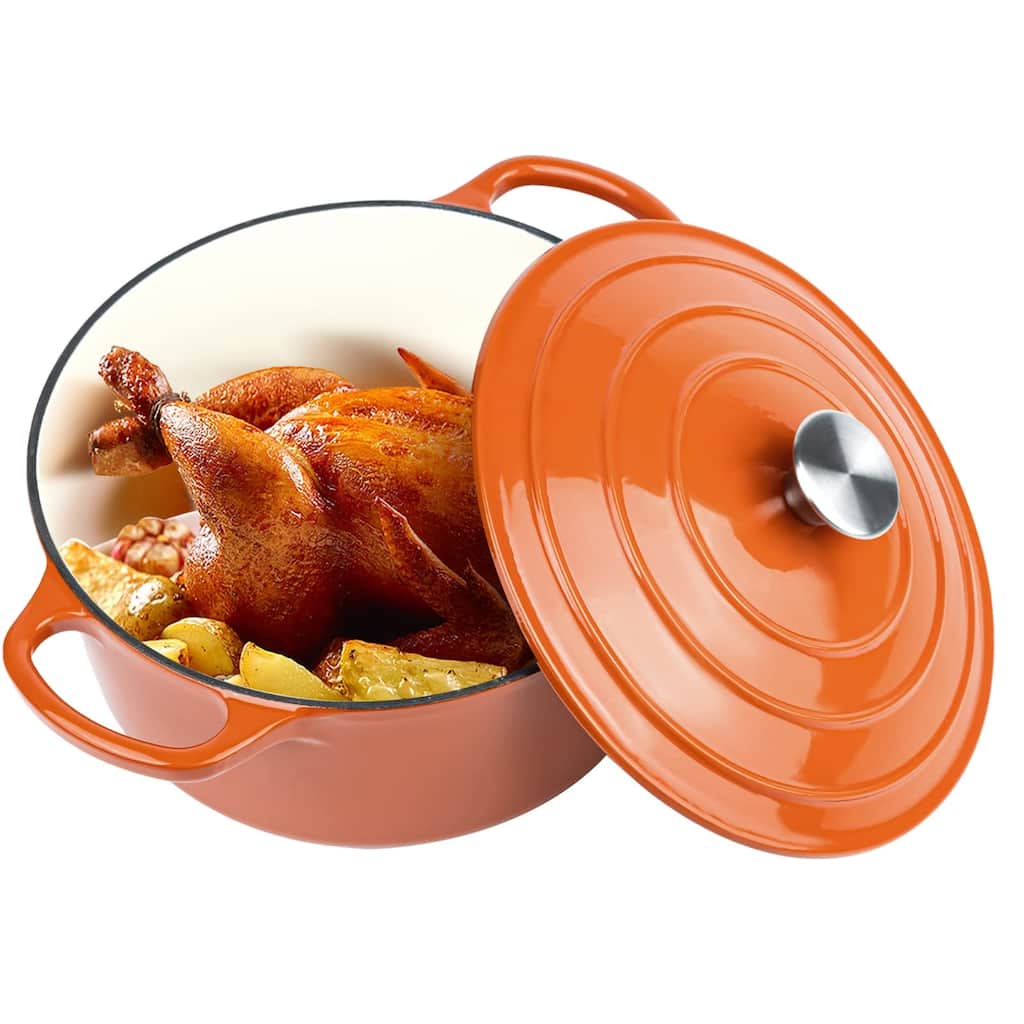 6 QT Enameled Dutch Oven Pot with Lid, Cast Iron Dutch Oven with Dual Handles Non-stick Enamel Coated Cookware