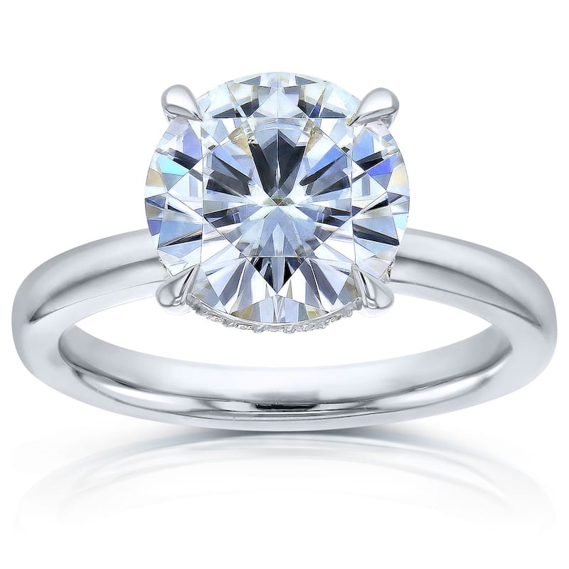 Kobelli Sunset Line 4.1 Carats Lab Grown Diamond Certified 14k Solid Gold Round Floating Drape Halo Verona Ring - White - 6.5