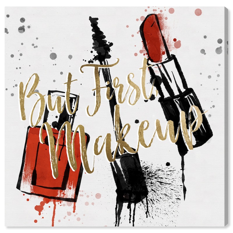 Wynwood Studio Canvas Fashion and Glam Makeup Splatter Red and Metallic Gold Glam Wall Art Canvas Print