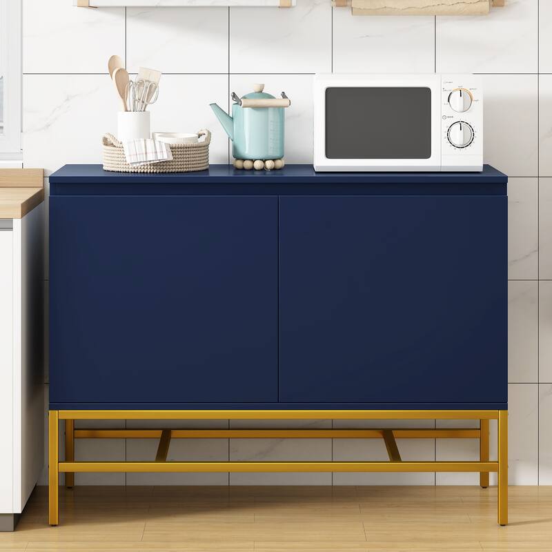 2 Doors Sideboard Buffet Cabinet with Adjustable Shelf & Gold Legs, Accent Cabinet Console Table for Dining Room Entryway, Navy