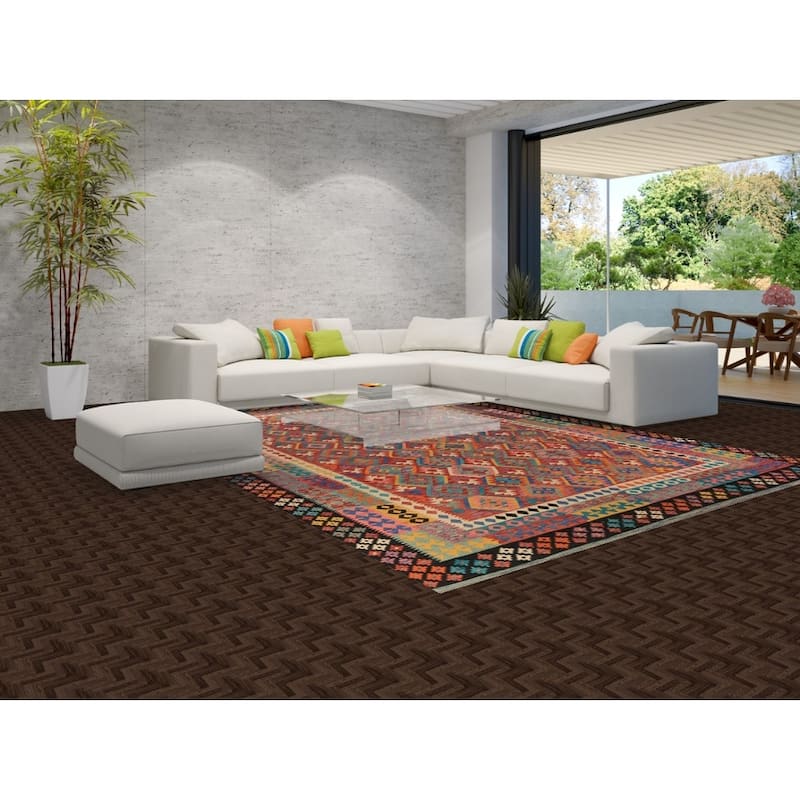 South Western Style Kilim Oriental Area Rug Flatweave Wool Carpet - 9'9" x 13'3"