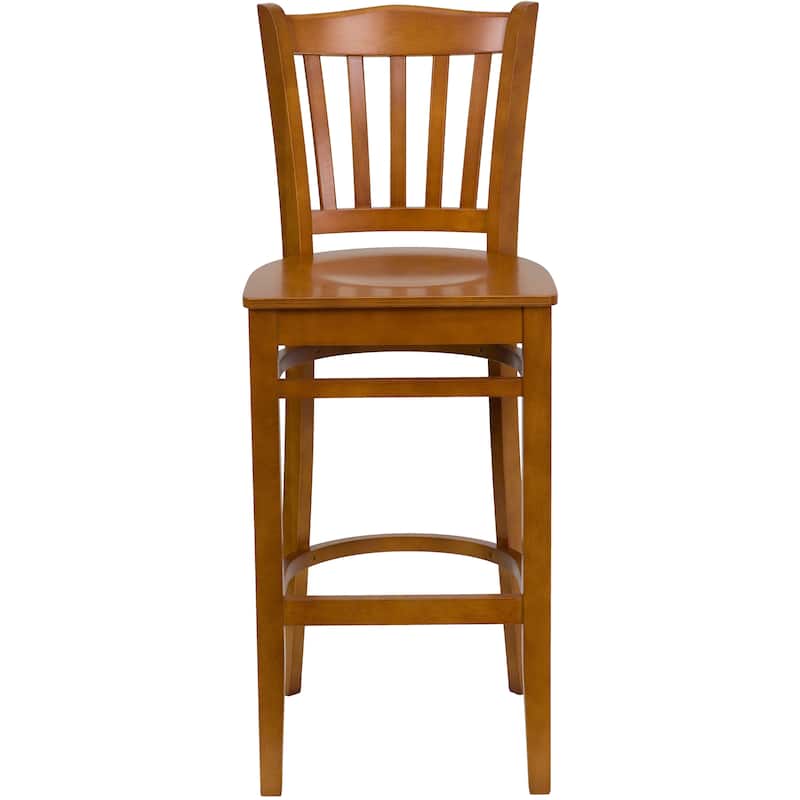 Vertical Slat Back Wooden Restaurant Barstool - Hospitality Seating - 16.75"W x 18.75"D x 43.75"H - 16.75"W x 18.75"D x 43.75"H