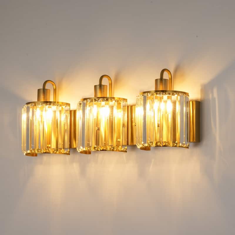 3-Light Modern Luxury Metal & Crystal Vanity Wall Light for Bathroom