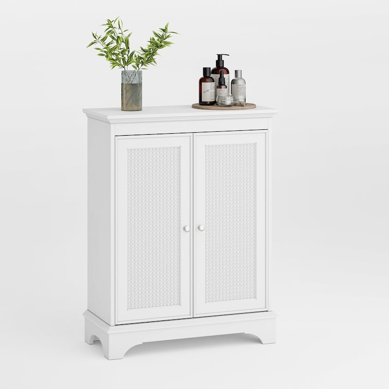 Bathroom Floor Storage Cabinet, Multifunctional Decorative Cabinet, Bathroom Cabinet with Rattan Doors & Adjustable Shelf