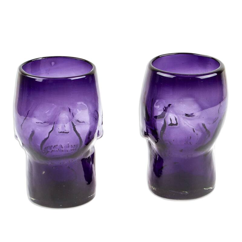 Novica Handmade Purple Skull Handblown Glass Tumblers (Pair)