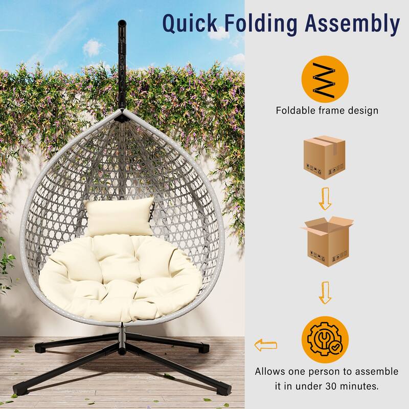 Sturdy Hammock Chair with Stand, Rattan Hanging Egg Chair with Soft Removable Cushion Swing Chairs for Balcony