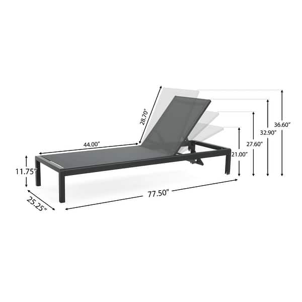 dimension image slide 3 of 4, Cape Coral Outdoor Aluminum Chaise Lounge (Set of 2) by Christopher Knight Home - 77.56" D x 25.20" W x 11.80" H