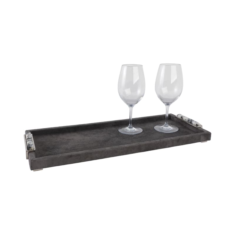 Wood Metal Modern Serving Tray with Handles Home Decor - Gray, 22" - 22.0"