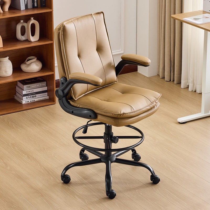 PU Tall Office Chair Drafting Chair With Adjustable Footrest Ring