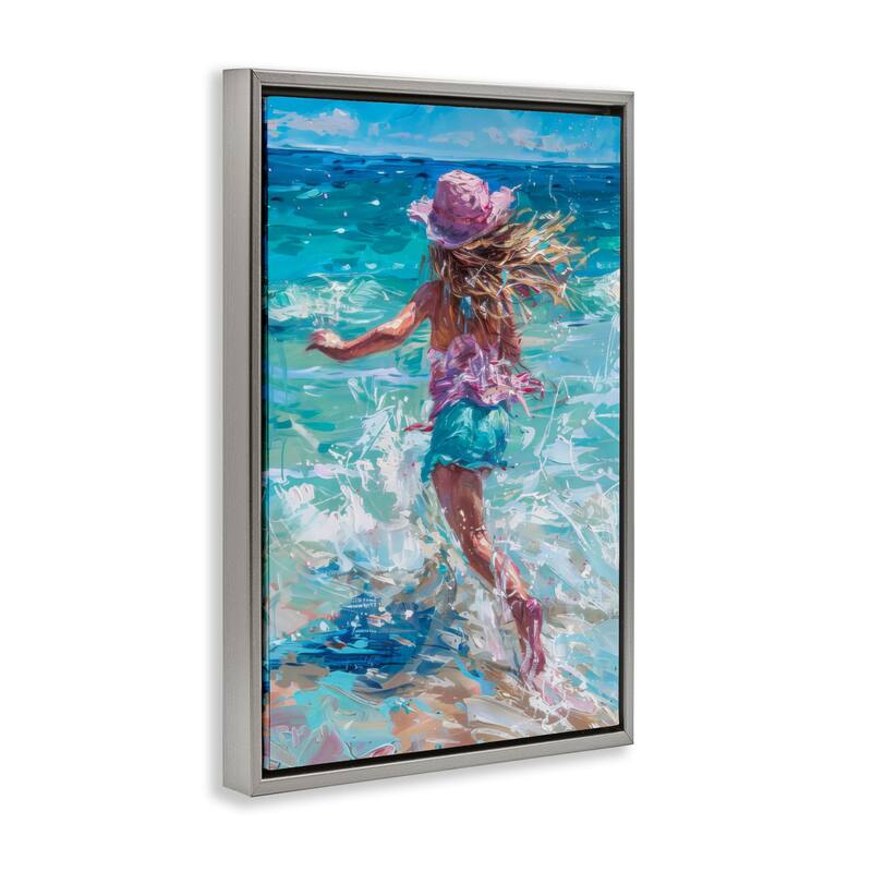 Stupell Summer Beach Fun Girl Framed Floater Canvas Wall Art Design By LSR Design Studio