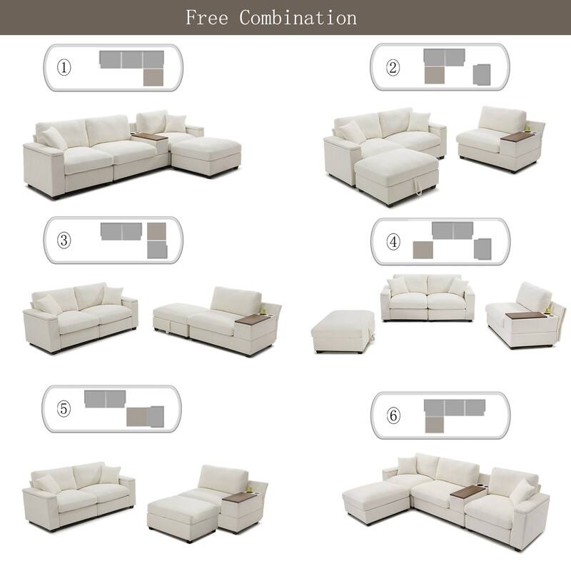 120.3" L-Shaped Sectional Sofa with Wide Seats, USB Charging, Foldable 360掳 Tray, Cup Holders, Storage Ottoman & Armrest