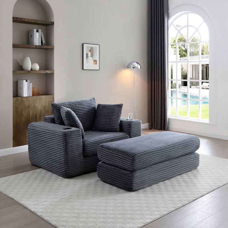 52.4'' Boneless Chaise Lounge Chair Indoor-Oversized Cloud-Like Cozy Comfy Modular 3-in-1 Sofa Bed