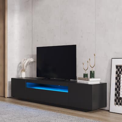 Wholesale Modern Black TV Stand with LED Lighting - Entertainment Center Featuring Storage Drawers for Living Room