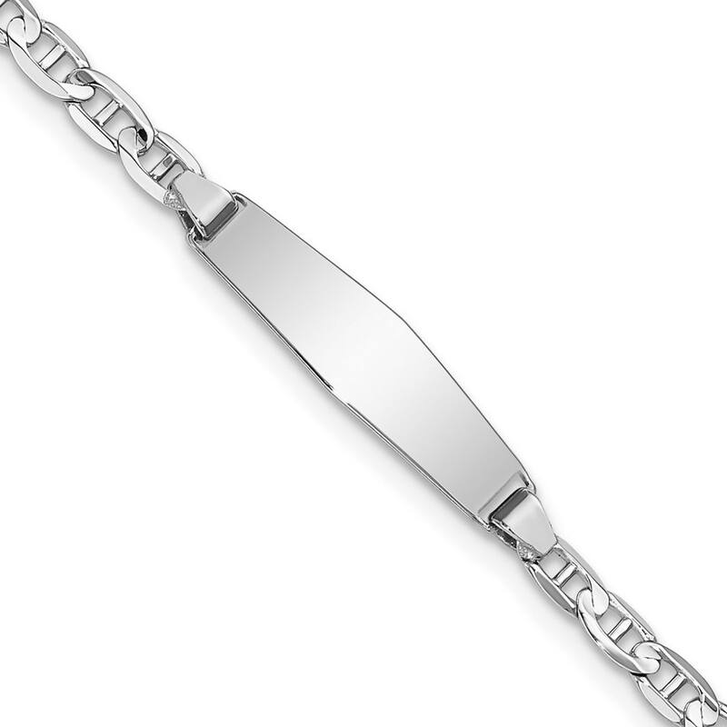 Curata 5.5mm 14k White Gold Engravable Nautical Ship Mariner Anchor Link Soft Diamond Shape ID Bracelet 7 Inch