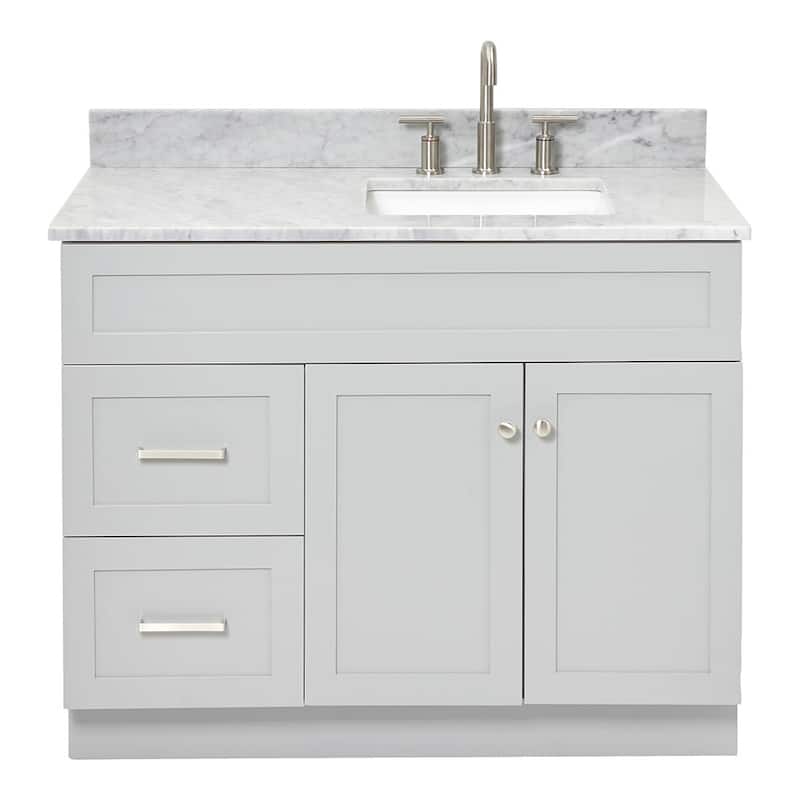 Ariel F043SRCW2RVO Hamlet 43" Free Standing Single Basin Vanity Set - Grey / Carrara White Top - Steel Finish