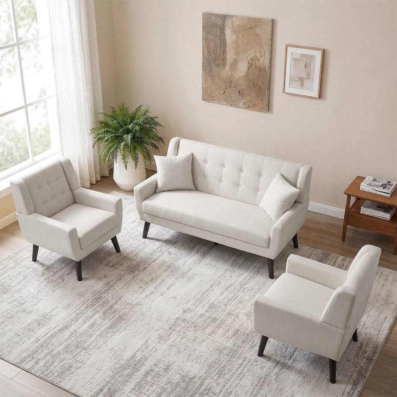 3-Piece Mid-Century Modern Living Room Set with Loveseat and 2 Chairs