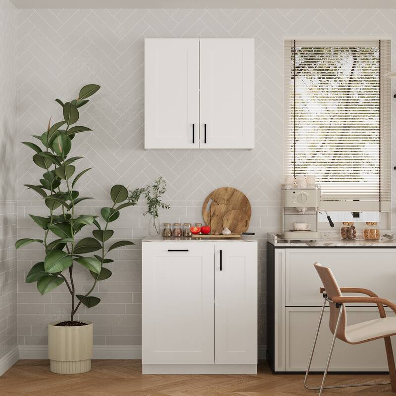 Modular White Kitchen Cabinet Set Customizable Base and Wall Cabinets Pantry Storage and DIY Countertop Design(Without desktop) - 29.9"Wonly