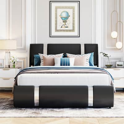Merax Upholstered Faux Leather Platform bed with a Hydraulic Storage System