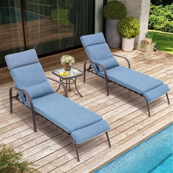 Outdoor Adjustable Chaise Lounge Chairs with Cushion & Pillow and Table ...