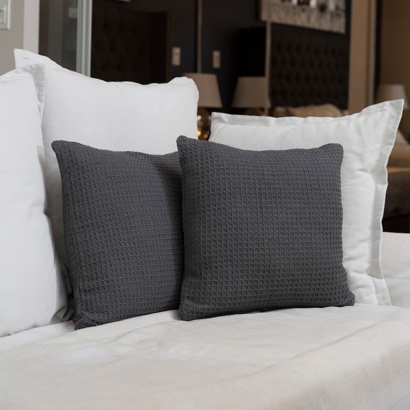 Fabstyles Honeycomb Cotton Polyfilled Cushions Set of 2 - Polyester - Grey - Set of 2