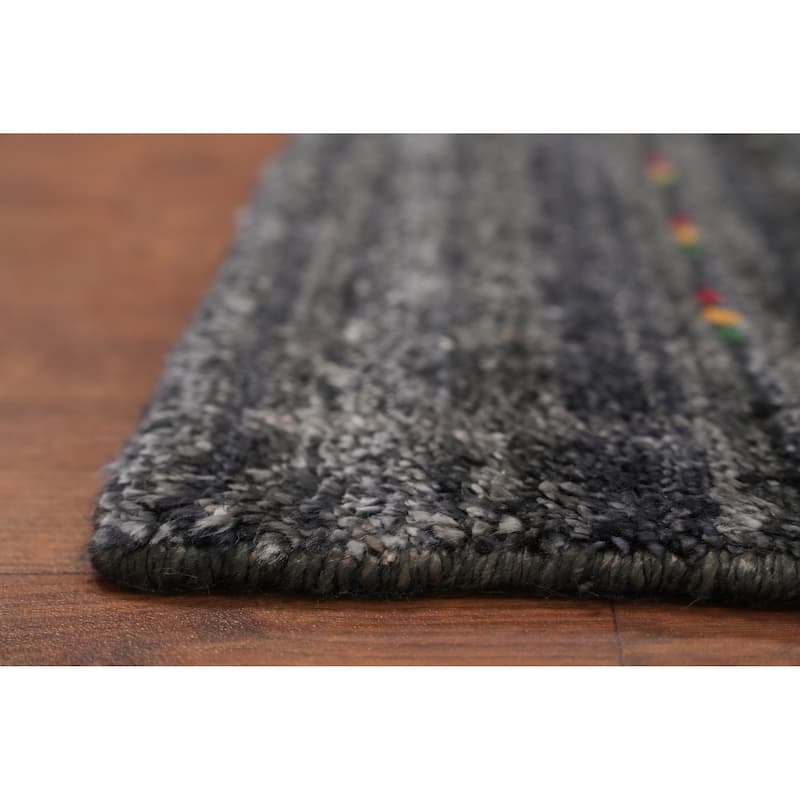 Hand Knotted Oriental Viscose Silk Carpet Tribal Animal Pictorial Greys & Charcoal Gabbeh Runner Rug - 11' 9'' X 4' 0''