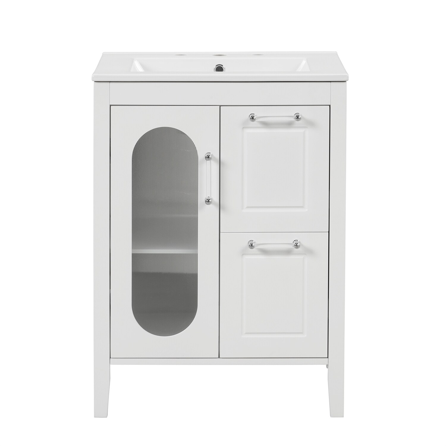 24" Bathroom Vanity, 2-Drawer & Door Cabinet w/ Sink, Adjustable Shelf