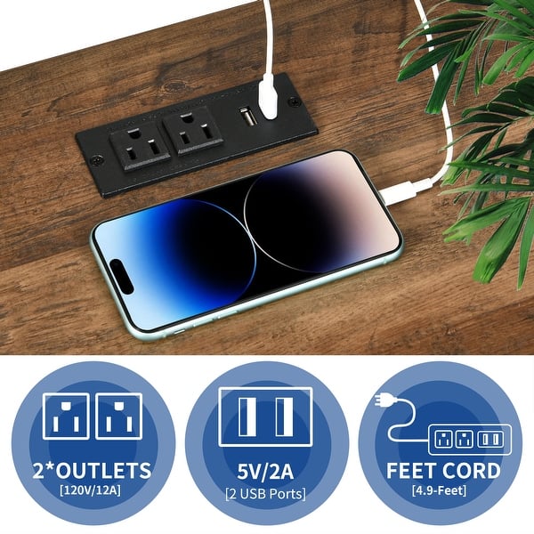 Moasis 2-Drawer LED Nightstand with Charging Station, End Side Table with Open Storage Shelf