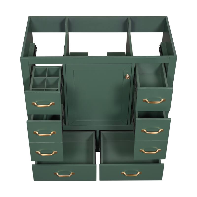 Freestanding Green Bathroom Cabinet Base - Ample Storage, Multi-Functional Drawers, Sink Not Included - 35.5in L