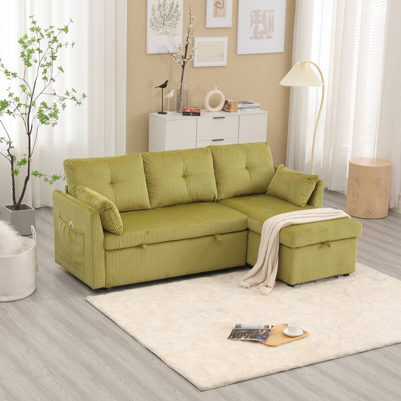 L-shaped multi-functional reversible storage Velvet combination sofa - Green