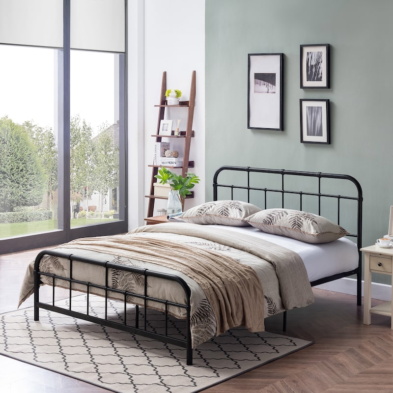 Christopher Knight Home - Aurelio Iron Platform Bed Frame with Rounded Corner Headboard and Footboard