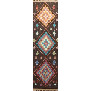 Geometric Oriental Moroccan Wool Runner Rug Handmade Staircase Carpet - 3'1" x 12'11"
