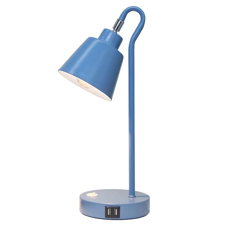 Modern Metal Desk Lamp with Dual USB Charging Ports Adjustable Arm Multiple Colors - 7.28” x 5.60” x 16”