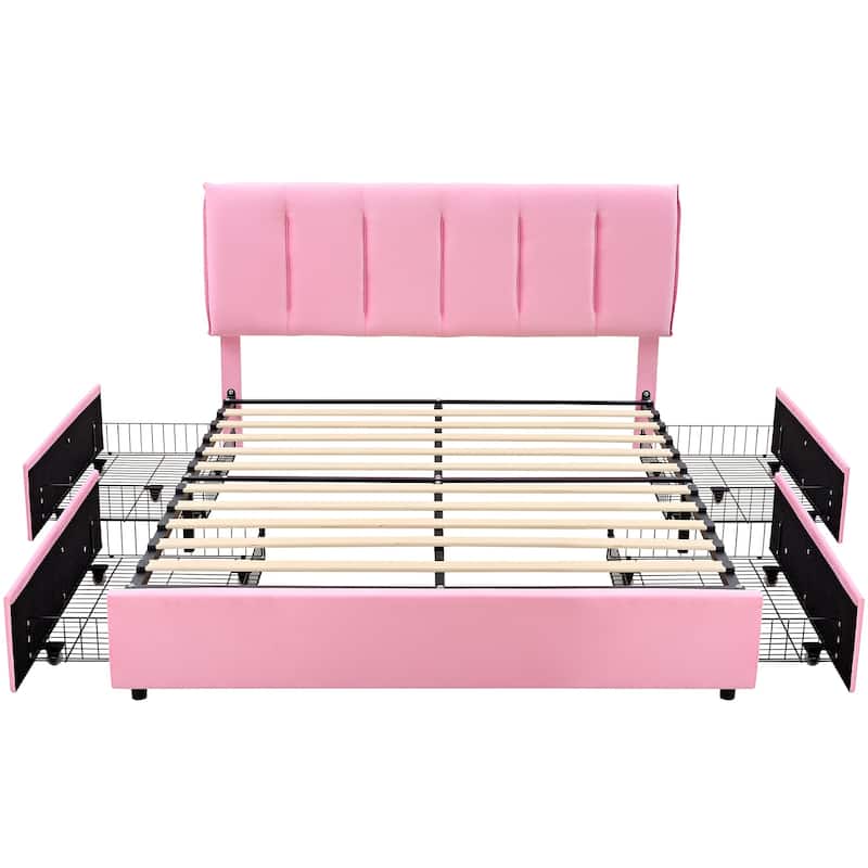 Javlergo Bed Frame with Storage Drawers, Upholstered Platform Bed Frame with Adjustable Headboard