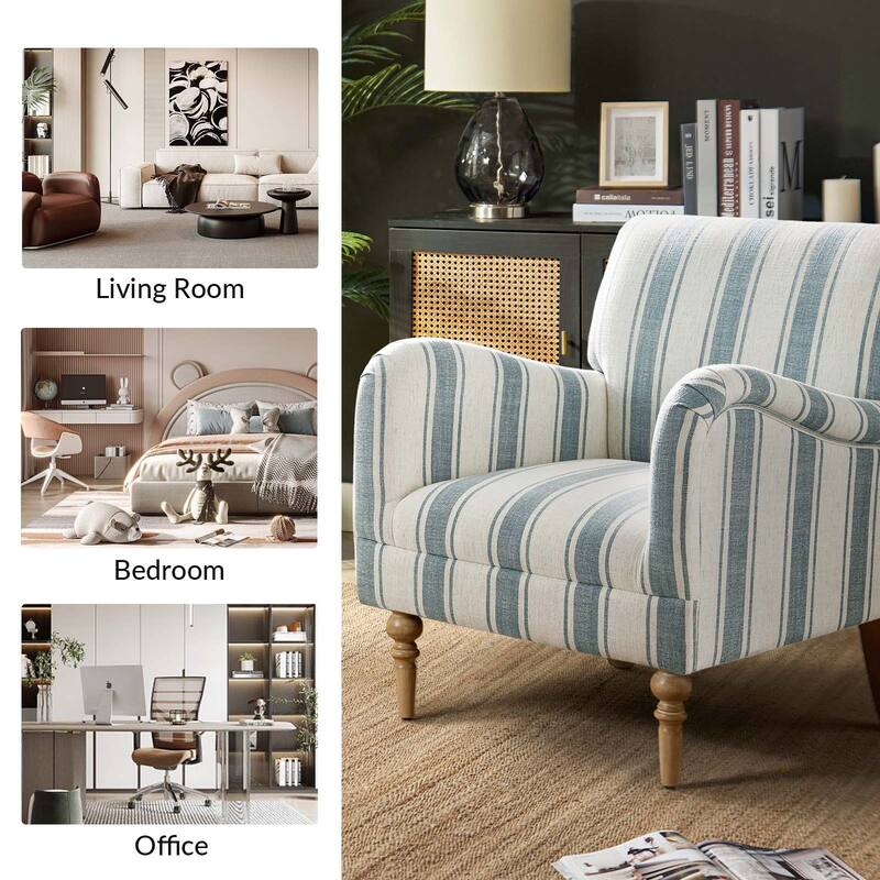 Seip Transitional Striped Arm Chair with Spindle Wood Legs Set of 2 by HULALA HOME
