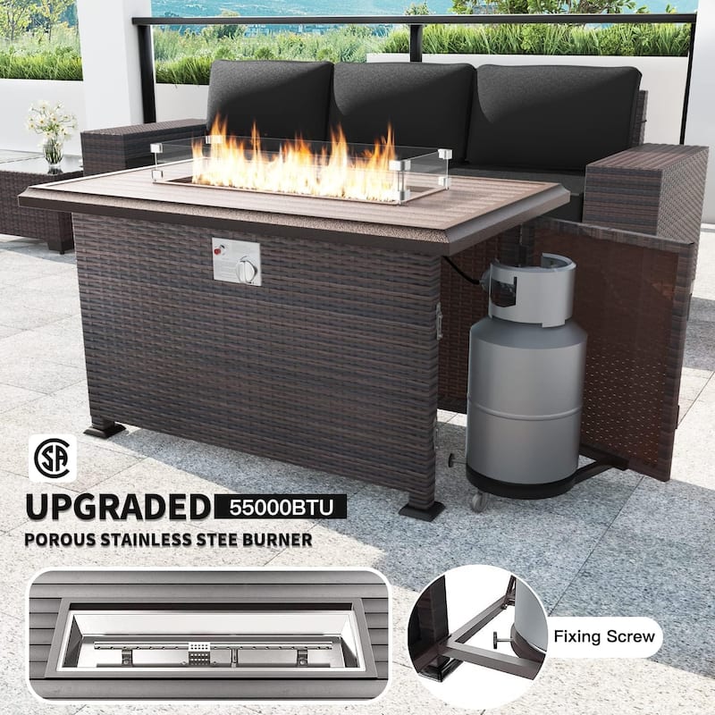 Outdoor Patio Furniture Set, All Weather PE Wicker Sectional Conversion Sofa set with Firepit(Optional)