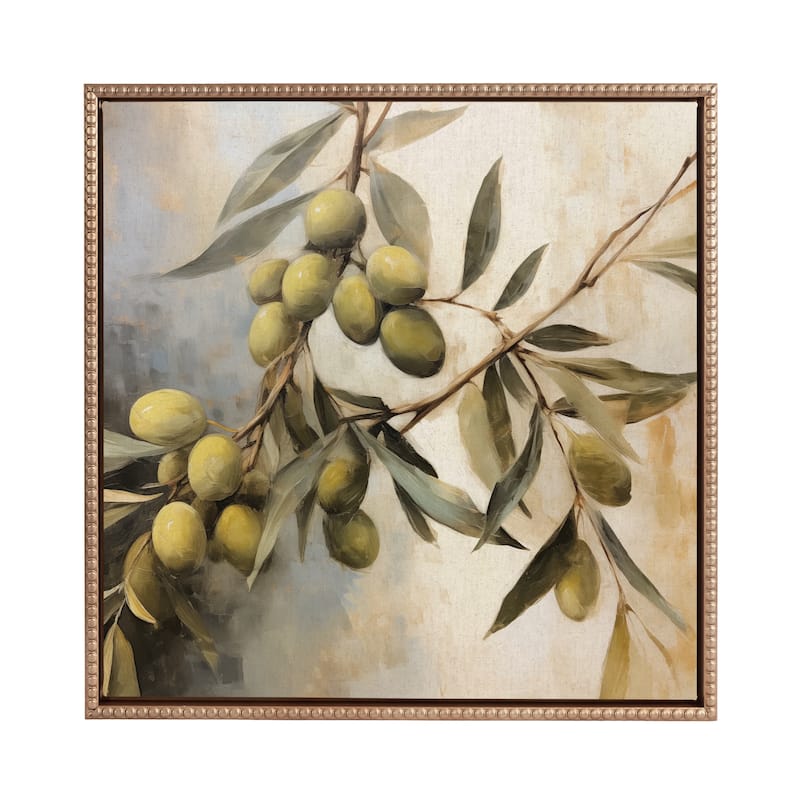 Kate and Laurel Sylvie Beaded Olive Tree Framed Canvas by The Creative Bunch Studio