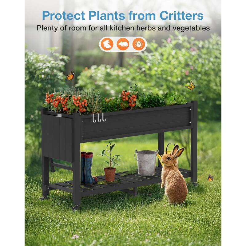 WINSOON Raised Garden Bed with Wheels and Folding Potting Bench Table