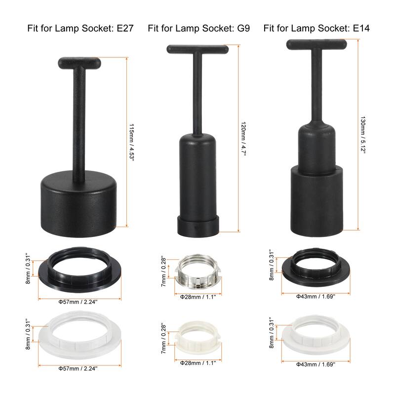 G9/E14/E27 Light Socket Ring Lamp Shade Holder Ring with Removal Tool Set - Black, White - Black, White