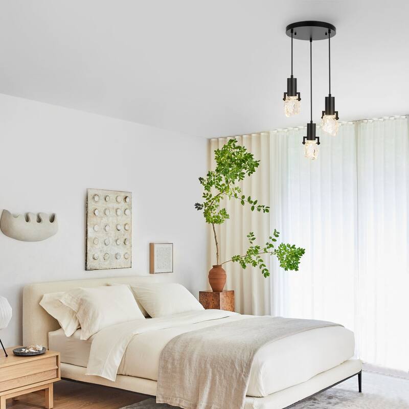WINGBO 3-Light Modern Crystal Pendant Light Fixture Height Adjustable Hanging Light - N/A