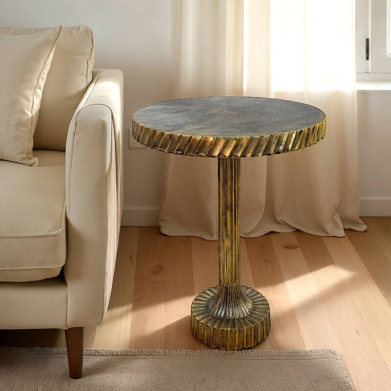 Luxe Round Accent Table - Elegant Aluminium Top and Frame Pedestal Table - Transitional Style Home Decorative Side Furniture - Gold