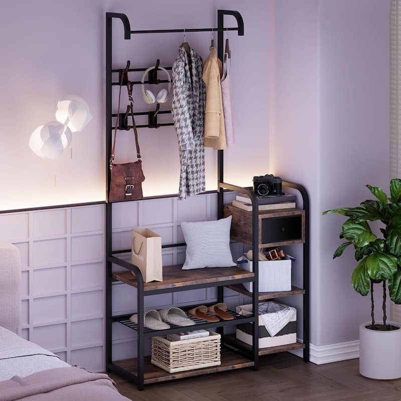 Hall Tree Storage Bench for Entryway,with Storage Drawer