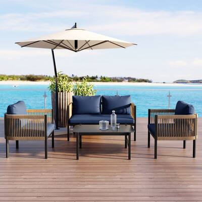 Modular Outdoor Sofa Set with Tempered Glass Table for Garden, Patio, Balcony