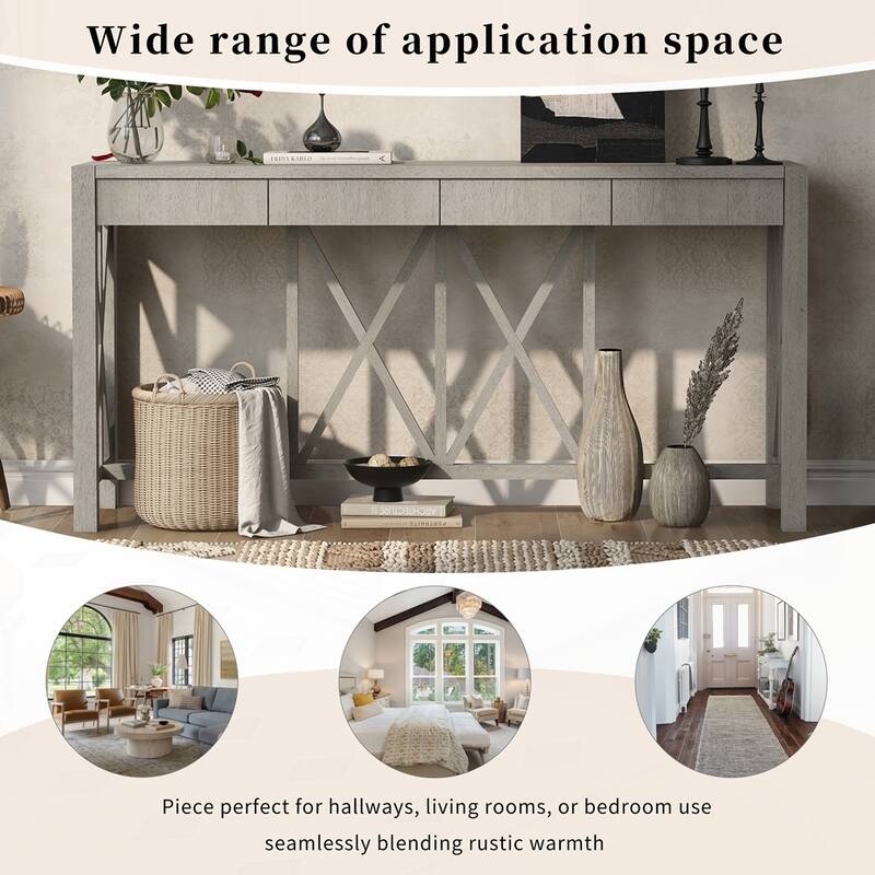 Crisscross Design Entryway Table with Open Bottom Storage